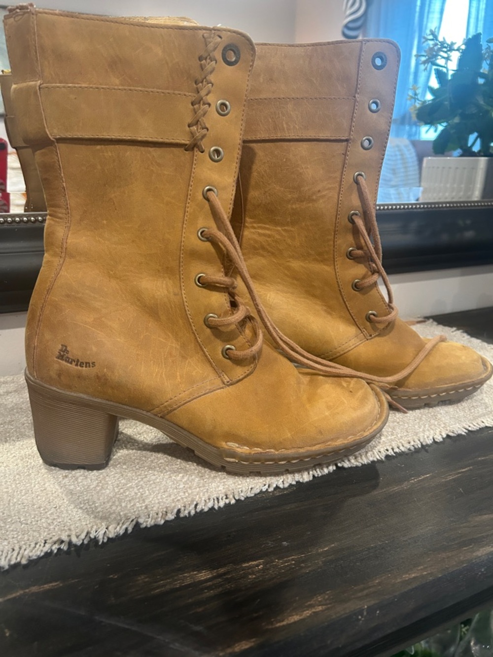 Dr. Martens Tan Lace-Up Mid-Calf Heeled Boots